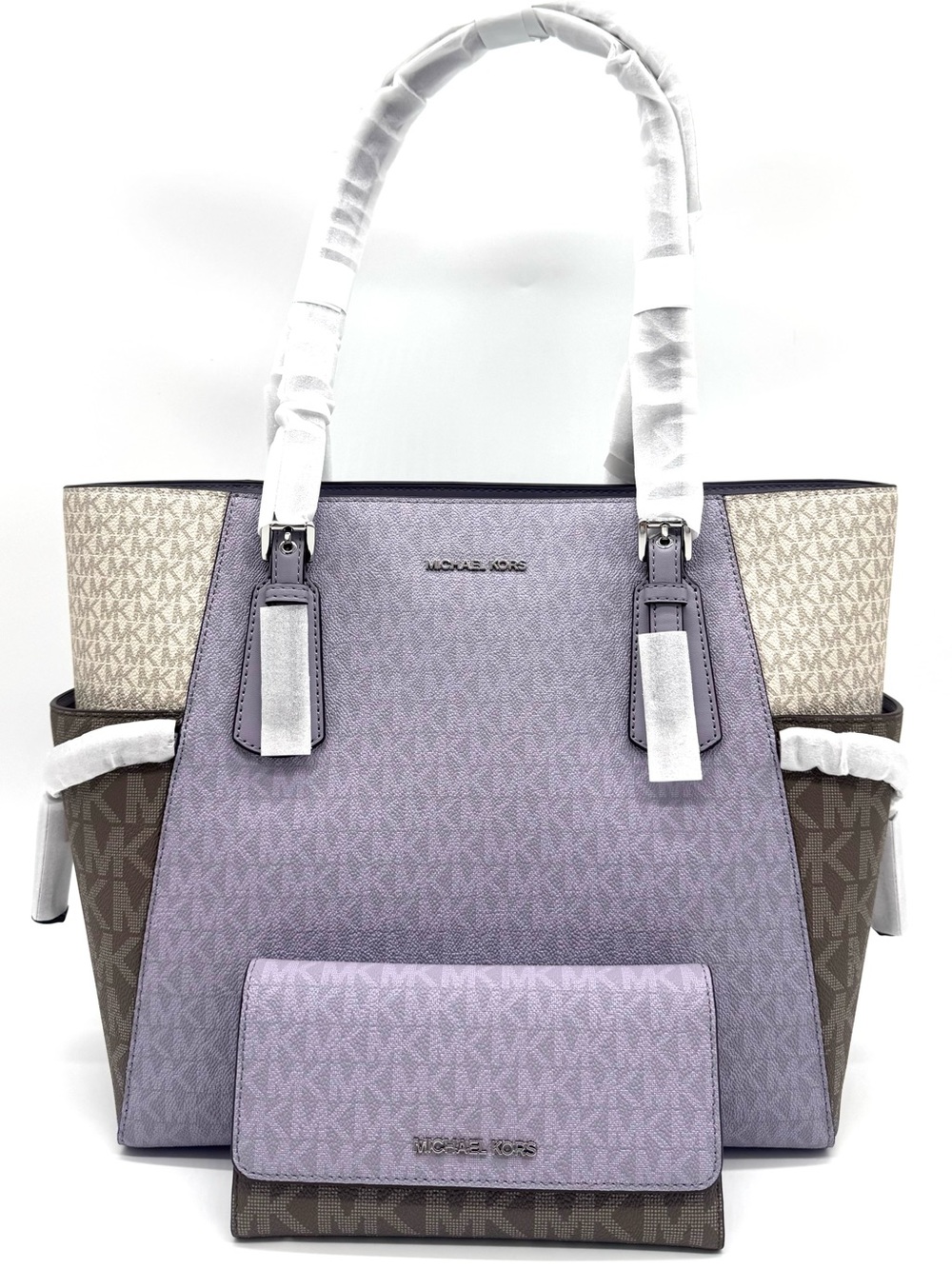 Michael Kors Voyager Large Color-Block Logo Tote Bag w Matching Trifold Wallet